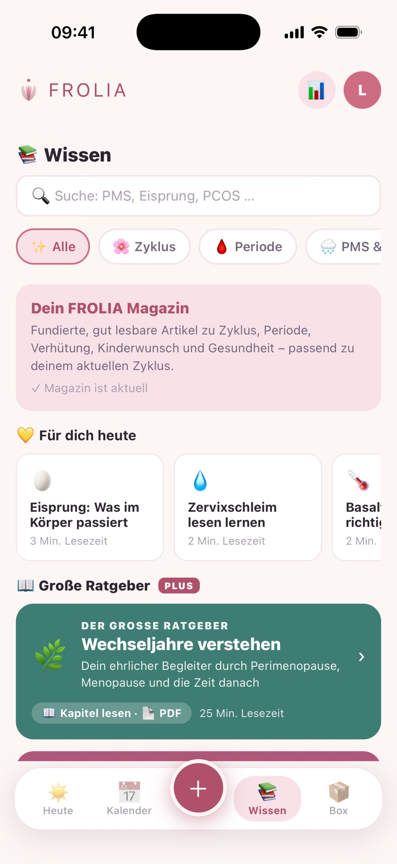 Echter App-Screenshot: Wissens-Bereich mit Magazin und Ratgebern